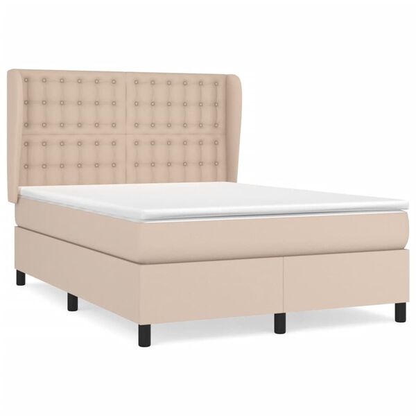 vidaXL Cama box spring con colch&oacute;n cuero sint&eacute;tico capuchino 140x190cm