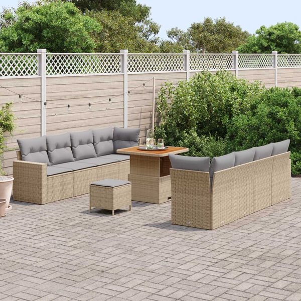 vidaXL Conjunto de sofá de jardín 11 pcs Beige ratán sintético