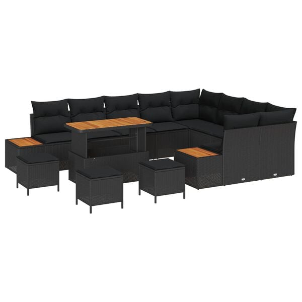 vidaXL Conjunto de sof&aacute;s de jard&iacute;n 13 pcs Negro rat&aacute;n sint&eacute;tico