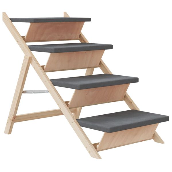 vidaXL Escalera para perros madera maciza de abeto gris 105x47 cm