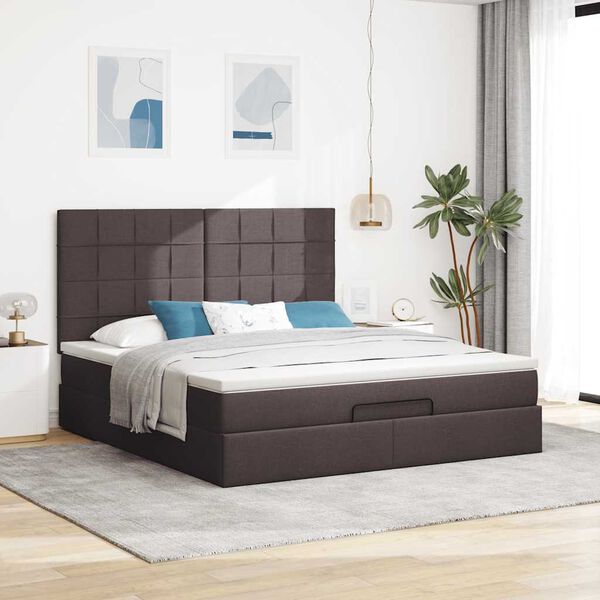 vidaXL Estructura cama otomana colch&oacute;n tela marr&oacute;n oscuro 160x200 cm
