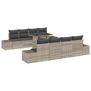 vidaXL Conjunto de sof&aacute; de jard&iacute;n 9 pcs Gris Claro rat&aacute;n sint&eacute;tico