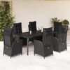 vidaXL Set de comedor de jard&iacute;n 7 pzas y cojines rat&aacute;n sint&eacute;tico negro
