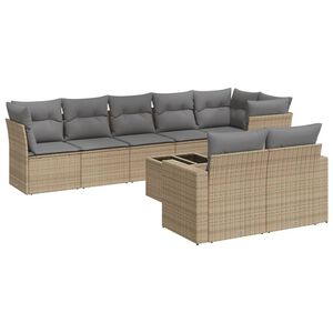 vidaXL Set de sof&aacute;s de jard&iacute;n 9 pzas con cojines rat&aacute;n sint&eacute;tico beige