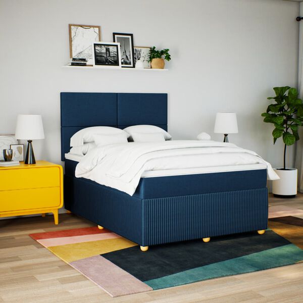 vidaXL Cama box spring con colch&oacute;n tela azul 160x200 cm