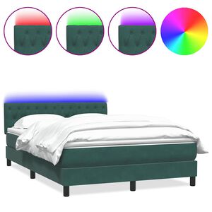 vidaXL Cama box spring con colch&oacute;n y LED terciopelo verde oscuro 160x220 cm