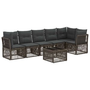 vidaXL Conjunto de sof&aacute;s de jard&iacute;n 7 uds. Gris rat&aacute;n sint&eacute;tico