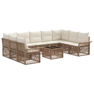 vidaXL Conjunto de sof&aacute;s de jard&iacute;n 10 uds. Beige rat&aacute;n sint&eacute;tico