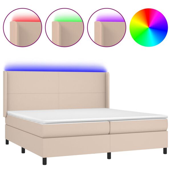 vidaXL Cama box spring colch&oacute;n LED cuero sint&eacute;tico capuchino 200x200cm