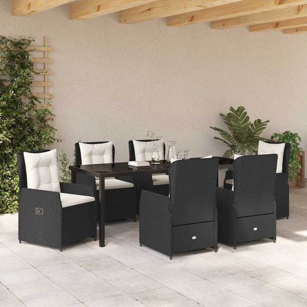 vidaXL Conjunto de Comedor de Jard&iacute;n 7 pcs Negro rat&aacute;n sint&eacute;tico