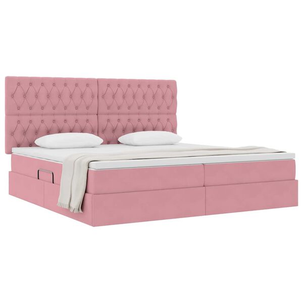 vidaXL Cama con almacenamiento y colch&oacute;n Rosa 200 x 200 cm Terciopelo