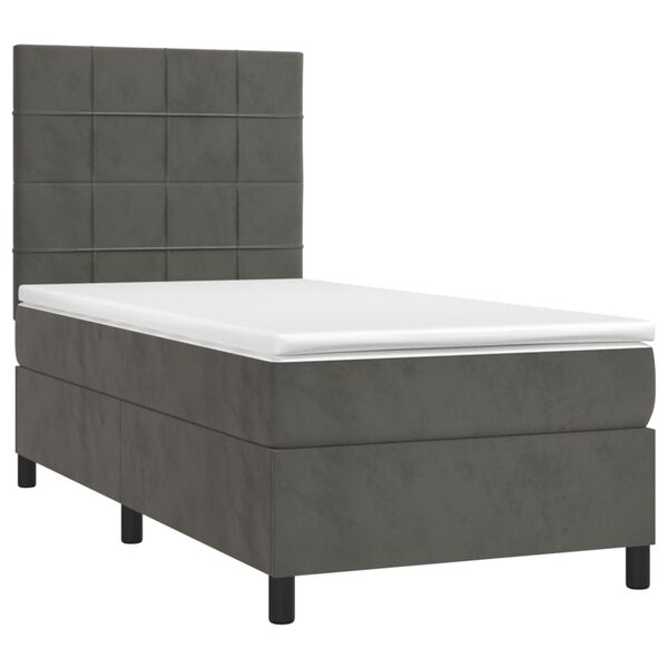 vidaXL Cama box spring con colch&oacute;n terciopelo gris oscuro 90x190 cm