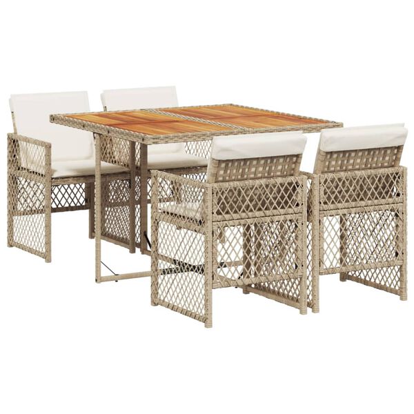 vidaXL Set comedor de jard&iacute;n 5 pzas con cojines rat&aacute;n sint&eacute;tico beige