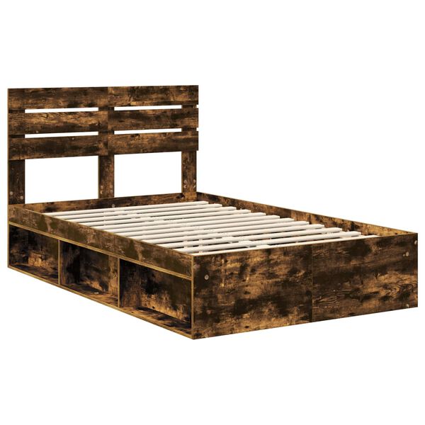 vidaXL Estructura de cama con cabecera Roble ahumado 135 x 190 cm