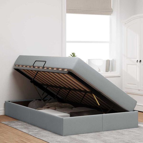 vidaXL Cama con almacenamiento y colchón Gris Claro 120 x 200 cm