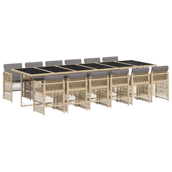 vidaXL Set comedor de jard&iacute;n con cojines 13 pzas rat&aacute;n sint&eacute;tico beige