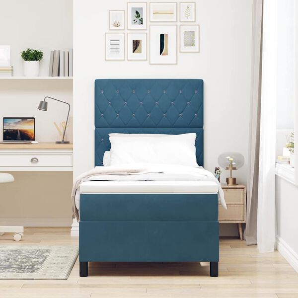 vidaXL Cama tipo Box Spring Azul Oscuro 90 x 200 cm Terciopelo