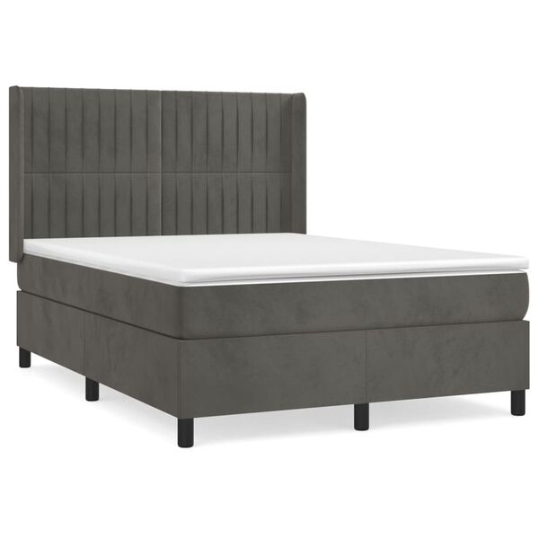 vidaXL Cama box spring con colch&oacute;n terciopelo gris oscuro 140x190 cm