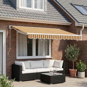 vidaXL Tela de cenefa de toldo de repuesto rayas amarillo y gris 300 cm