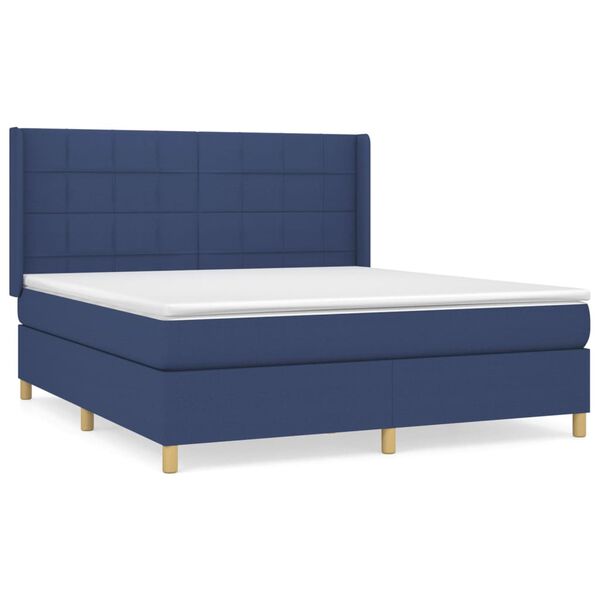 vidaXL Cama box spring con colch&oacute;n tela azul 180x200 cm