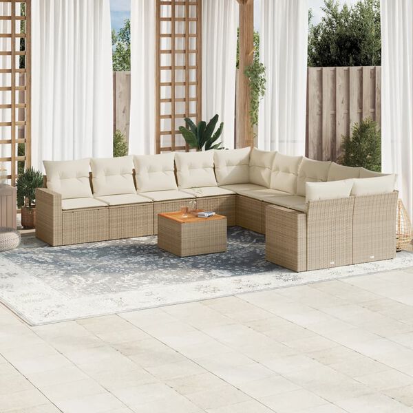 vidaXL Set de sof&aacute;s de jard&iacute;n 11pzas con cojines rat&aacute;n sint&eacute;tico beige
