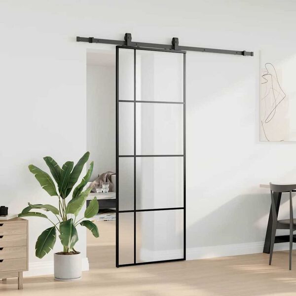 vidaXL Puerta corredera con juego herrajes negro 76x205 cm ESG vidrio