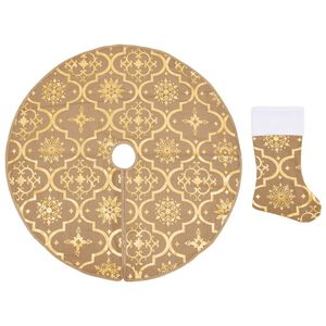 vidaXL Falda del &aacute;rbol de Navidad lujosa y calcet&iacute;n tela amarillo 90cm