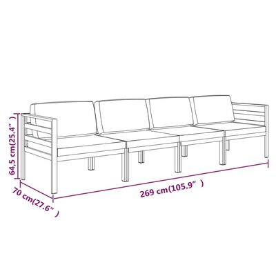 vidaXL Set muebles de jardín 4 pzas y cojines aluminio gris antracita