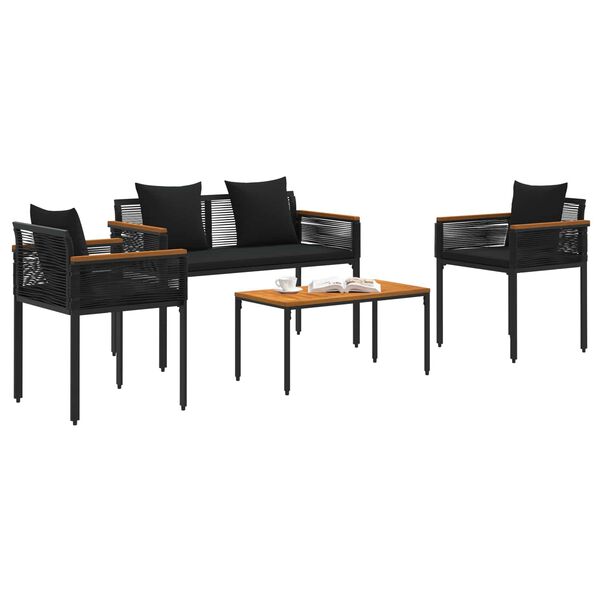 vidaXL Juego de muebles de exterior 4 pcs Negro Rat&aacute;n sint&eacute;tico