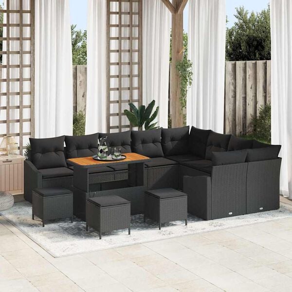 vidaXL Conjunto de sof&aacute;s de jard&iacute;n 13 pcs Negro rat&aacute;n sint&eacute;tico