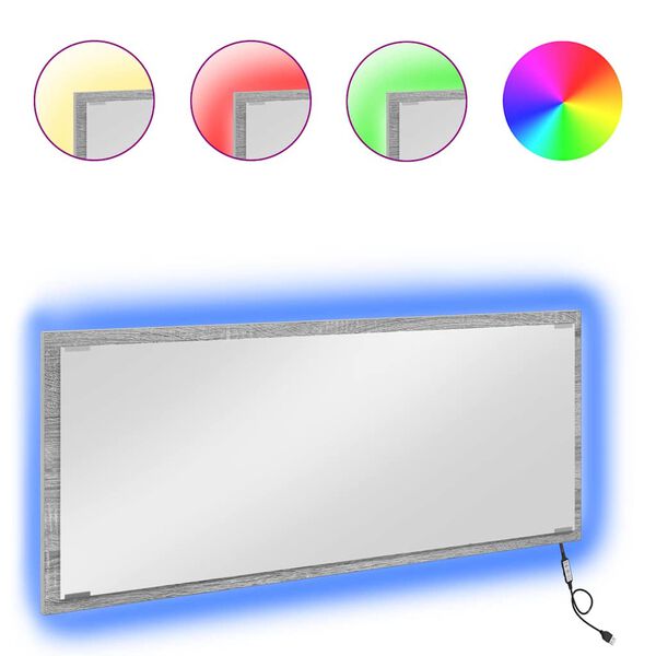 vidaXL Espejo Gris Sonoma 90 x 8,5 x 37 cm Madera de ingeniería