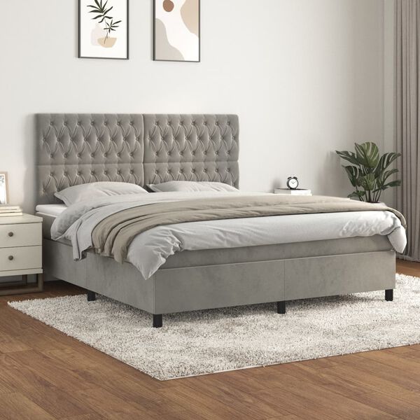 vidaXL Cama box spring con colch&oacute;n terciopelo gris claro 180x200 cm