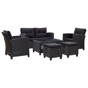 vidaXL Set de sof&aacute;s de jard&iacute;n 6 piezas y cojines rat&aacute;n sint&eacute;tico negro