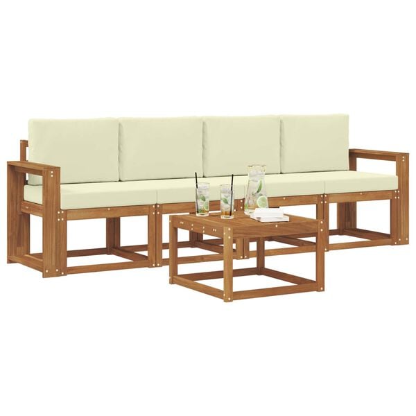 vidaXL Conjunto de sof&aacute;s de exterior con coj&iacute;n 5 pcs Natural y Crema