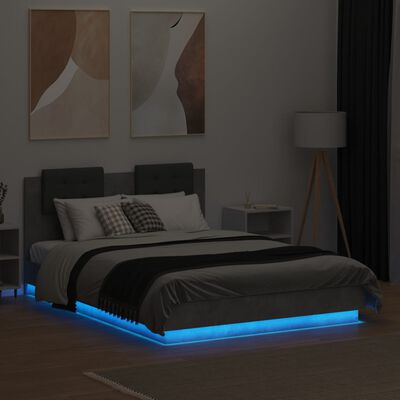 vidaXL Estructura de cama cabecero luces LED gris hormigón 135x190 cm