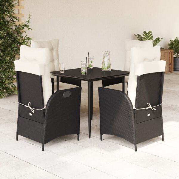 vidaXL Set de muebles jard&iacute;n 5 pzas con cojines rat&aacute;n sint&eacute;tico negro