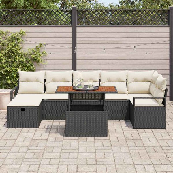 vidaXL Conjunto de sof&aacute;s de jard&iacute;n 8 pcs Negro rat&aacute;n sint&eacute;tico