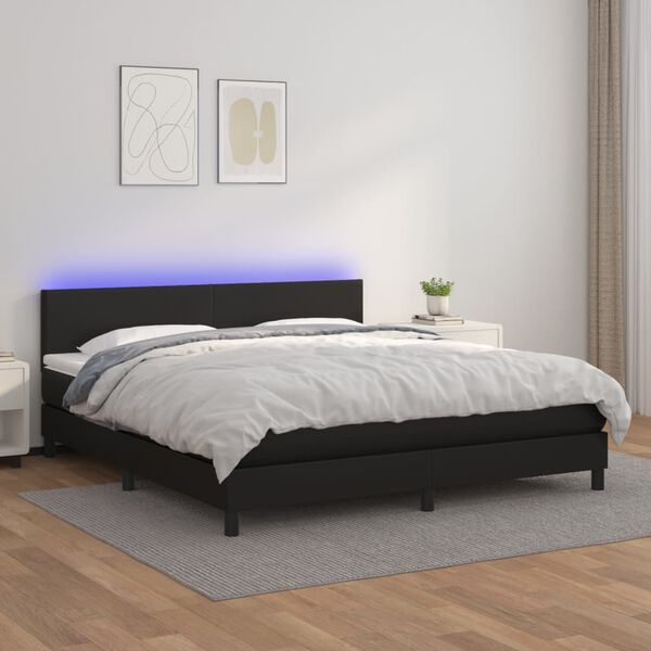 vidaXL Cama box spring colchón y LED cuero sintético negro 180x200 cm