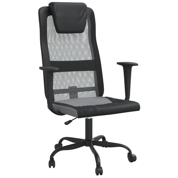 vidaXL Silla oficina altura ajustable tela malla y cuero PE gris negro
