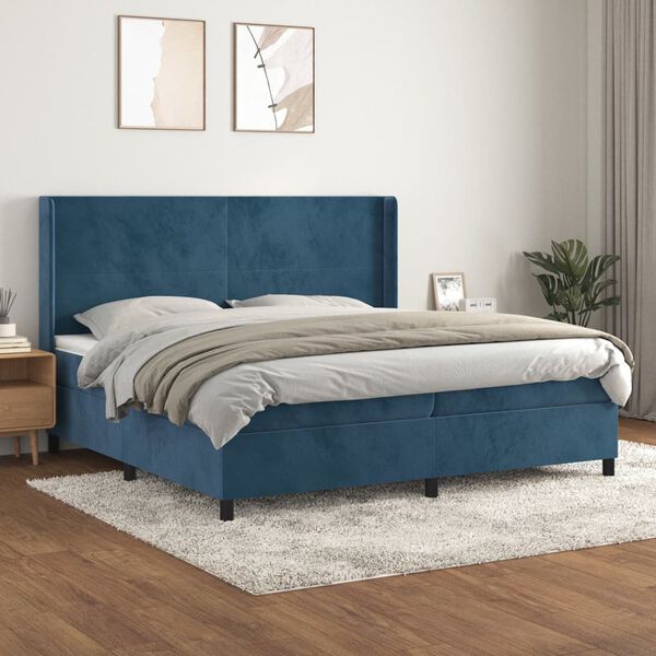vidaXL Cama box spring con colch&oacute;n terciopelo azul oscuro 200x200 cm