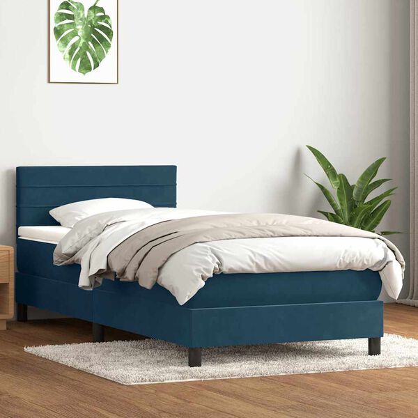 vidaXL Cama box spring con colch&oacute;n terciopelo azul oscuro 80x220 cm