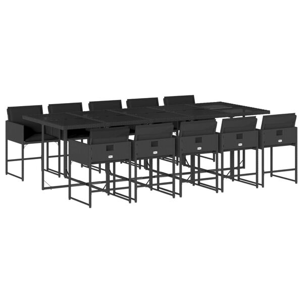 vidaXL Set de comedor jard&iacute;n 11 pzas con cojines rat&aacute;n sint&eacute;tico negro