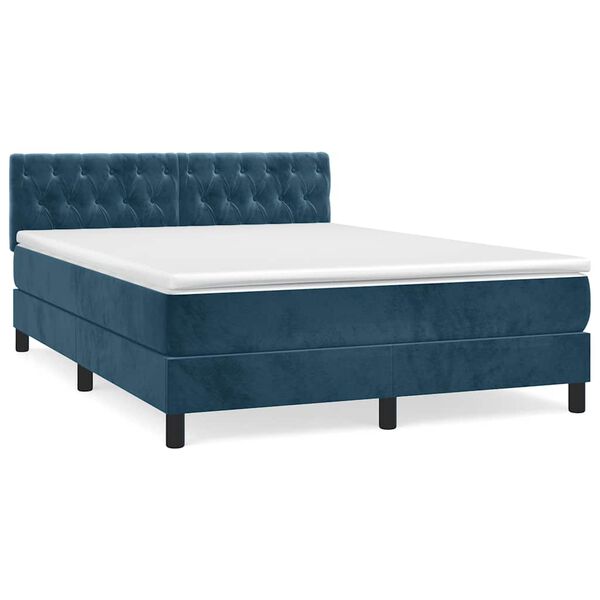 vidaXL Cama box spring con colch&oacute;n terciopelo azul oscuro 140x190 cm