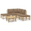 vidaXL Set de muebles de jard&iacute;n 6 piezas bamb&uacute; con cojines gris taup&eacute;