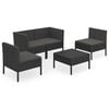 vidaXL Set de muebles de jard&iacute;n 5 pzas y cojines rat&aacute;n sint&eacute;tico negro