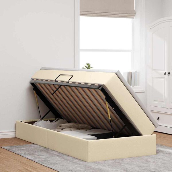 vidaXL Cama con almacenamiento y colch&oacute;n Crema 90 x 190 cm Poli&eacute;ster