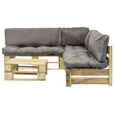 vidaXL Set sofás jardín de palés 4 pzas y cojines grises madera