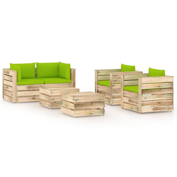 vidaXL Muebles de jard&iacute;n 6 piezas con cojines madera impregnada verde