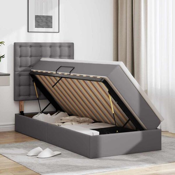 vidaXL Cama con almacenamiento Gris 90 x 200 cm Cuero sint&eacute;tico