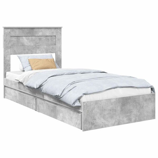 vidaXL Cama con almacenamiento con cabecera Gris Concreto 90 x 200 cm